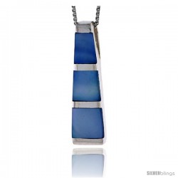 Sterling Silver Tower Slider Shell Pendant, w/ Blue Mother of Pearl inlay, 1 3/8" (35 mm) tall& 18" Thin Snake Chain