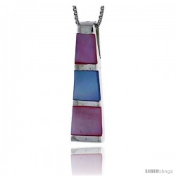 Sterling Silver Tower Slider Shell Pendant, w/ Pink & Blue Mother of Pearl inlay, 1 1/16" (27 mm) tall& 18" Thin Snake Chain