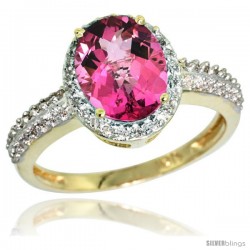 10k Yellow Gold Diamond Pink Topaz Ring Oval Stone 9x7 mm 1.76 ct 1/2 in wide