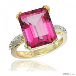 10k Yellow Gold Diamond Pink Topaz Ring 5.83 ct Emerald Shape 12x10 Stone 1/2 in wide