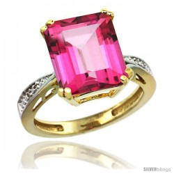 10k Yellow Gold Diamond Pink Topaz Ring 5.83 ct Emerald Shape 12x10 Stone 1/2 in wide -Style Cy906149