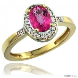 10k Yellow Gold Diamond Pink Topaz Ring 1 ct 7x5 Stone 1/2 in wide