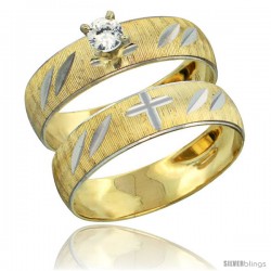 10k Gold Ladies' 2-Piece 0.10 Carat Diamond Engagement Ring Set Diamond-cut Pattern Rhodium Accent, 3/16 in -Style 10y504e2