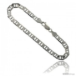 Sterling Silver Italian Flat Mariner Chain Necklaces & Bracelets Diamond Cut Nickel Free 5.8mm Nickel Free