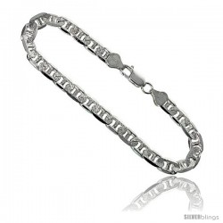 Sterling Silver Italian Flat Mariner Chain Necklaces & Bracelets Diamond Cut Nickel Free 6.4mm Nickel Free