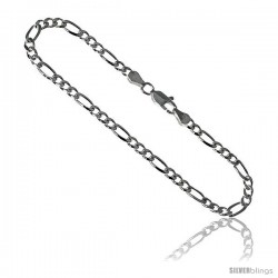Sterling Silver Italian Figaro Chain Necklaces & Bracelets 3.8mm Beveled Edges Nickel Free