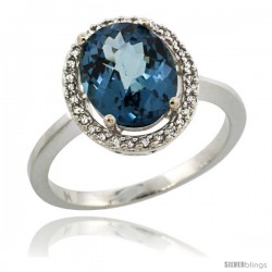 Sterling Silver Diamond Halo Natural London-Blue Topaz Ring 2.4 carat Oval shape 10X8 mm, 1/2 in (12.5mm) wide