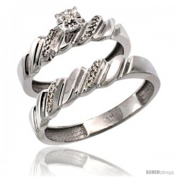 10k White Gold 2-Pc Diamond Ring Set (5mm Engagement Ring & 5mm Man's Wedding Band), w/ 0.143 Carat Brilliant Cut Diamonds