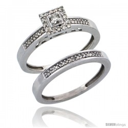 10k White Gold 2-Piece Diamond Engagement Ring Set, w/ 0.27 Carat Brilliant Cut Diamonds, 3/32 in. (2.5mm) wide