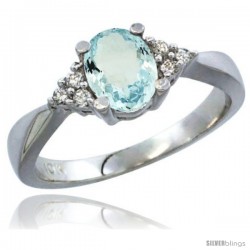 14k White Gold Ladies Natural Aquamarine Ring oval 7x5 Stone Diamond Accent -Style Cw412168