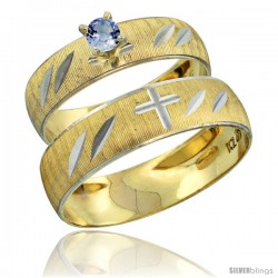 10k Gold 2-Piece 0.25 Carat Light Blue Sapphire Ring Set (Engagement Ring & Man's Wedding Band) Diamond-cut -Style 10y504em