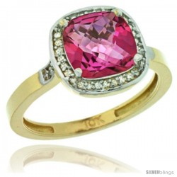 10k Yellow Gold Diamond Pink Topaz Ring 2.08 ct Checkerboard Cushion 8mm Stone 1/2.08 in wide