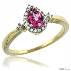 10k Yellow Gold Diamond Pink Topaz Ring 0.33 ct Tear Drop 6x4 Stone 3/8 in wide