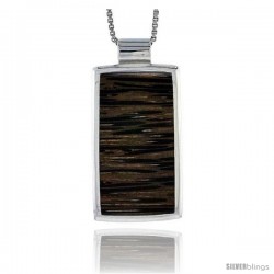 Sterling Silver Rectangular Slider Pendant, w/ Ancient Wood Inlay, 1 1/8" (29 mm) tall, w/ 18" Thin Snake Chain