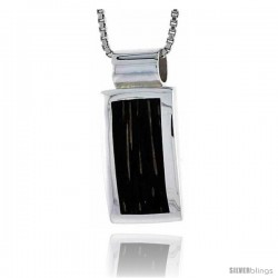 Sterling Silver Rectangular Slider Pendant, w/ Ancient Wood Inlay, 3/4" (19 mm) tall, w/ 18" Thin Snake Chain