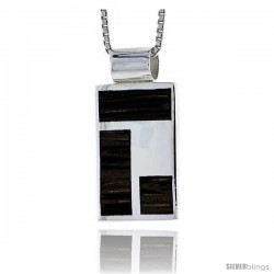 Sterling Silver Rectangular Slider Pendant, w/ Ancient Wood Inlay, 3/4" (19 mm) tall, w/ 18" Thin Snake Chain -Style Tpw24