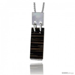 Sterling Silver Bar Slider Pendant, w/ Ancient Wood Inlay, 1 1/16" (27 mm) tall, w/ 18" Thin Snake Chain