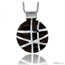 Sterling Silver Round Slider Pendant, w/ Ancient Wood Inlay, 13/16" (20 mm) tall, w/ 18" Thin Snake Chain