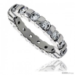 Sterling Silver Cubic Zirconia Eternity Band Ring Brilliant Cut 3mm Rhodium finish