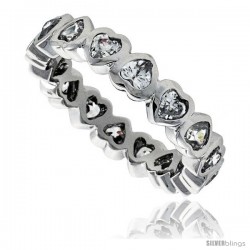 Sterling Silver Cubic Zirconia Eternity Band Ring Heart-shaped 3x3mm Rhodium finish