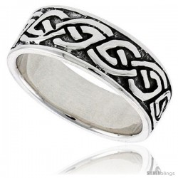 Sterling Silver Celtic Knot Wedding Band Thumb Ring, 5/16 in wide -Style Tr204