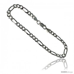 Sterling Silver Italian Figaro Chain Necklaces & Bracelets 5.5mm Beveled Edges Nickel Free