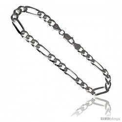 Sterling Silver Italian Figaro Chain Necklaces & Bracelets 6.6mm Beveled Edges Nickel Free
