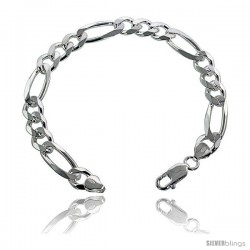 Sterling Silver Italian Figaro Chain Necklaces & Bracelets 9mm Heavy weight Beveled Edges Nickel Free
