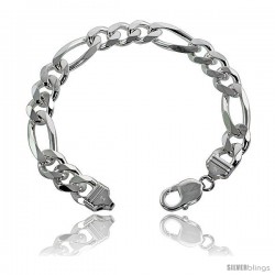Sterling Silver Italian Figaro Chain Necklaces & Bracelets 10.7mm Heavy weight Beveled Edges Nickel Free