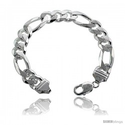 Sterling Silver Italian Figaro Chain Necklaces & Bracelets 13mm Heavy weight Beveled Edges Nickel Free