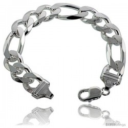 Sterling Silver Italian Figaro Chain Necklaces & Bracelets 15mm very Heavy weight Beveled Edges Nickel Free