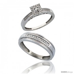 10k White Gold 2-Piece Diamond Ring Set ( Engagement Ring & Man's Wedding Band ), w/ 0.25 Carat Brilliant Cut Diamonds, ( 2.