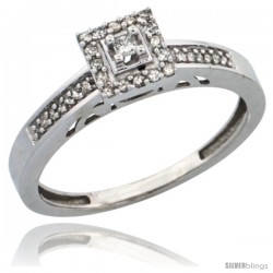 10k White Gold Diamond Engagement Ring, w/ 0.19 Carat Brilliant Cut Diamonds, 3/32 in. (2.5mm) wide