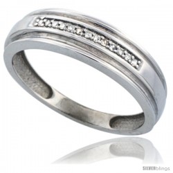 10k White Gold Men's Diamond Band, w/ 0.06 Carat Brilliant Cut Diamonds, 1/4 in. (6mm) wide