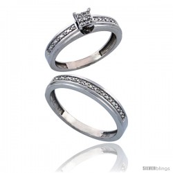 10k White Gold 2-Piece Diamond Ring Set ( Engagement Ring & Man's Wedding Band ), w/ 0.21 Carat Brilliant Cut Diamonds, ( 4mm