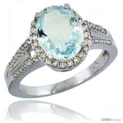 14k White Gold Ladies Natural Aquamarine Ring oval 10x8 Stone Diamond Accent