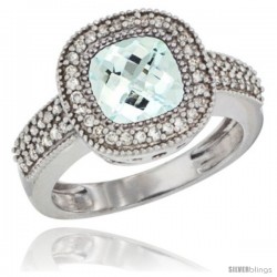 14k White Gold Ladies Natural Aquamarine Ring Cushion-cut 3.5 ct. 8x8 Stone Diamond Accent