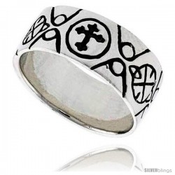 Sterling Silver Celtic Cross Fleury Flat Band, 3/8 in wide