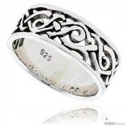 Sterling Silver Celtic Swirl Braid Flat Band, 5/16 in wide