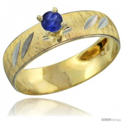10k Gold Ladies' Solitaire 0.25 Carat Deep Blue Sapphire Engagement Ring Diamond-cut Pattern Rhodium Accent, -Style 10y504er