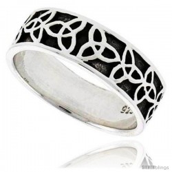 Sterling Silver Celtic Wedding Band Thumb Ring Triquetra Trinity Pattern, 1/4 in wide