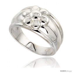 Sterling Silver 6 Petal Flower Cigar Band Ring Flawless finish 1/2 in wide