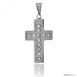 Stainless Steel Christian Cross Pendant, w/ CZ Stones, 1 1/2 in tall with 30 in chain