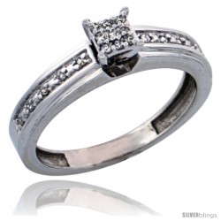 10k White Gold Diamond Engagement Ring, w/ 0.13 Carat Brilliant Cut Diamonds, 5/32 in. (4mm) wide