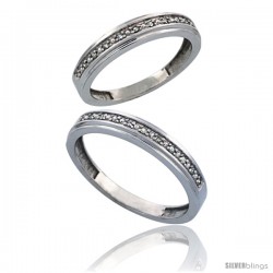 10k White Gold 2-Piece His (4mm) & Hers (4mm) Diamond Wedding Band Set, w/ 0.16 Carat Brilliant Cut Diamonds