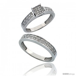 10k White Gold 2-Piece Diamond Ring Set ( Engagement Ring & Man's Wedding Band ), w/ 0.24 Carat Brilliant Cut Diamonds, 5/32