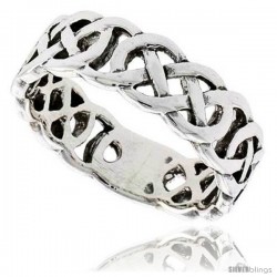 Sterling Silver Celtic Knot Flat Wedding Band / Thumb Ring, 1/4 in wide -Style Tr210