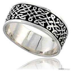 Sterling Silver Celtic Knot Flat Wedding Band / Thumb Ring, 5/16 in wide