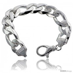 Sterling Silver Italian Figaro Chain Necklaces & Bracelets 17mm Massive Heavy weight Beveled Edges Nickel Free