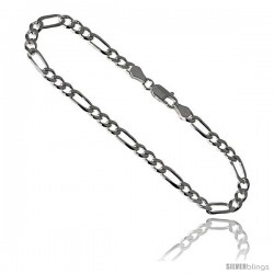 Sterling Silver Italian Figaro Chain Necklaces & Bracelets 4.5mm Pave diamond cut Beveled Edges Nickel Free